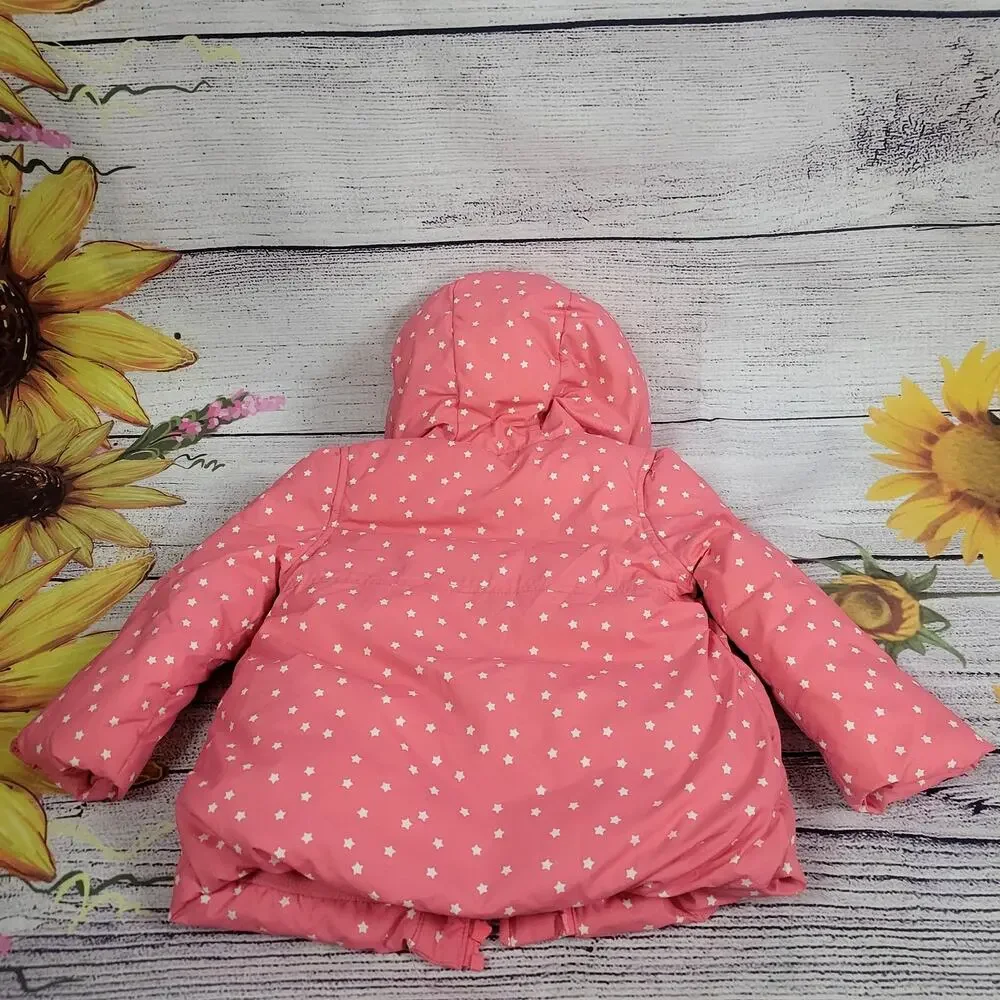 Gymboree Cozy Fairytale Pink w/White Stars‎ Puffer Jacket Size 12-24 Months